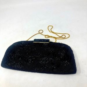 Black Beaded Evening Crossbody Bag